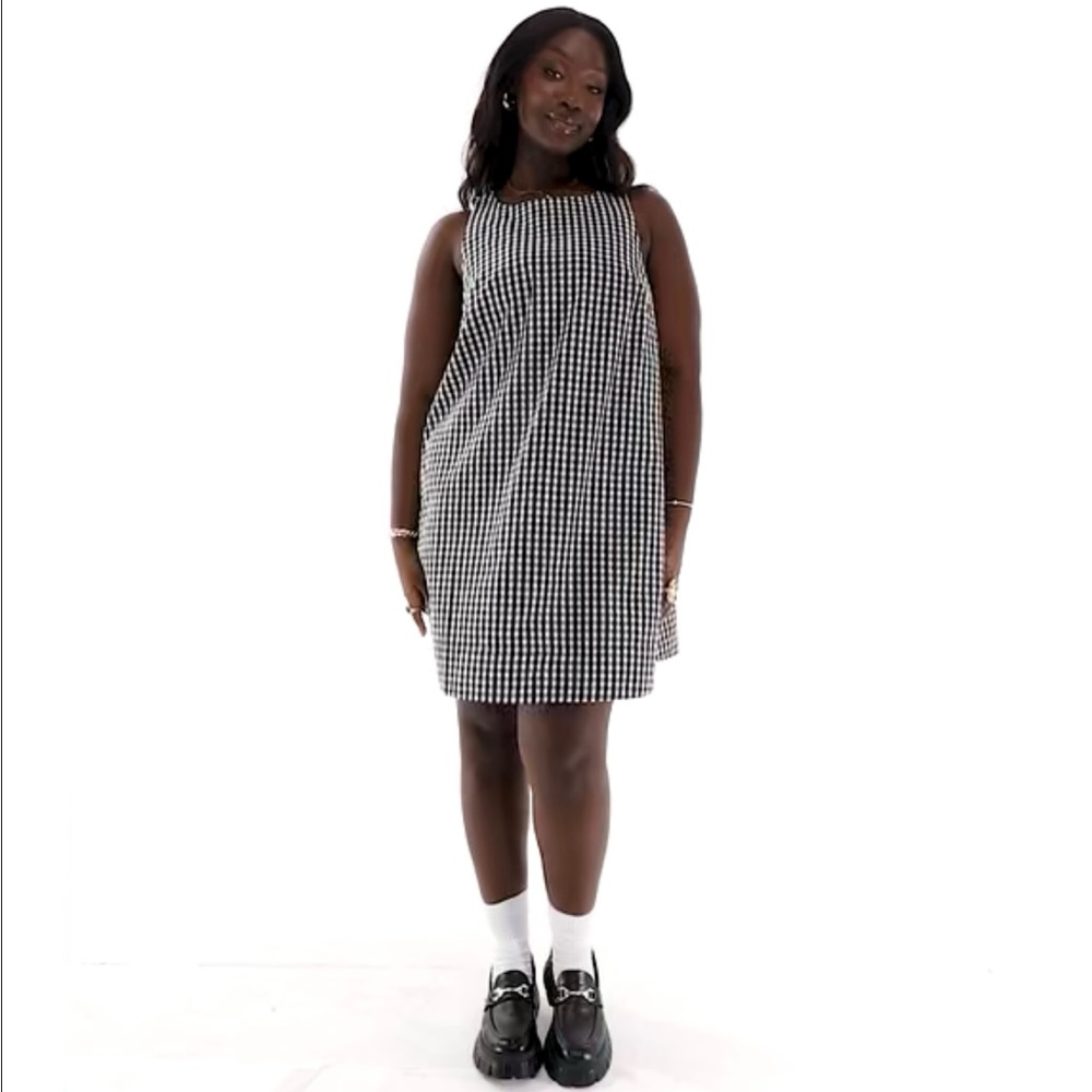 ASOS Design Curve high neck swing sundress in black and white gingham